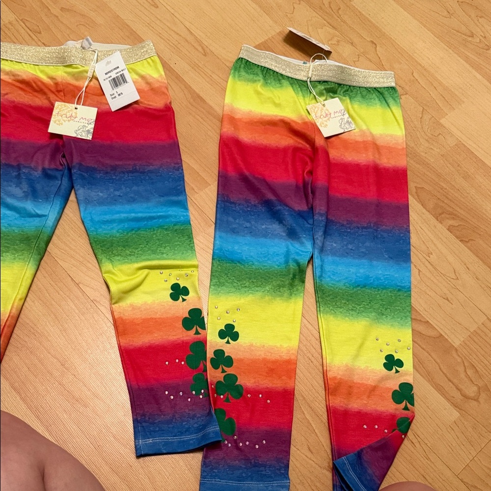 Truly Me Rainbow Stripe Leggings with Green Shamrock Accent